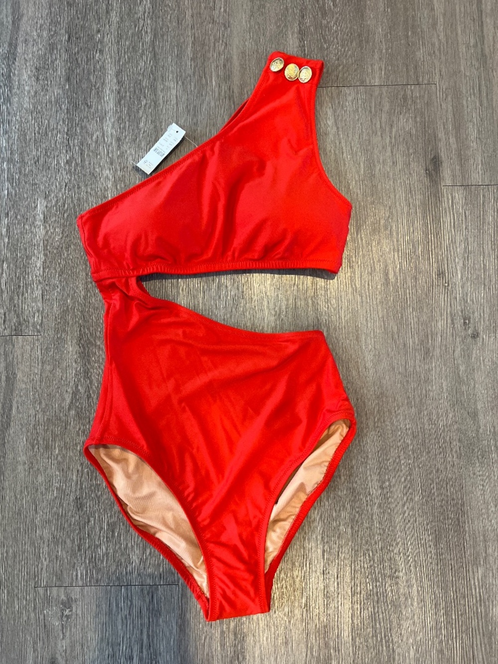 NWT J.Crew Orange monokini with gold button details (size 8)